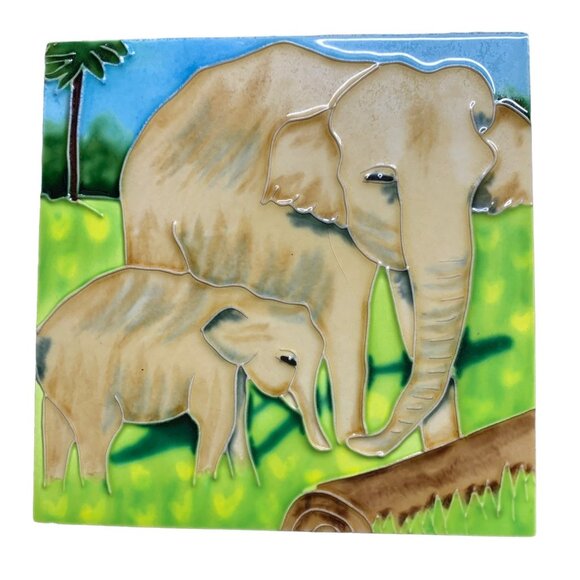 Elephant Baby Backsplash 8x8 Decorative Wall Art Ceramic Tile  New Gift Raised - Picture 1 of 2